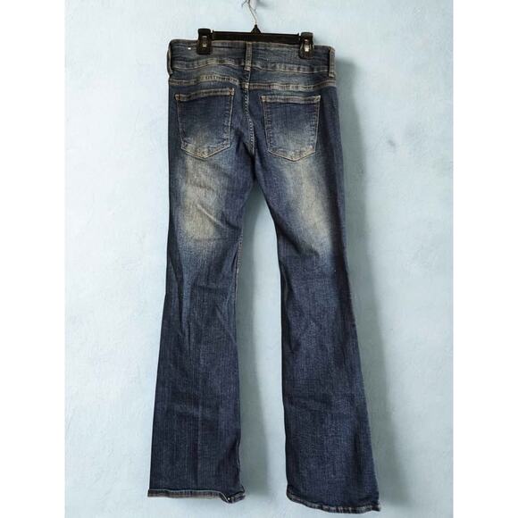 Bershka Bootcut Jeans Size 6 Distressed Dark Wash Flare Denim Y2K Style - Picture 1 of 4